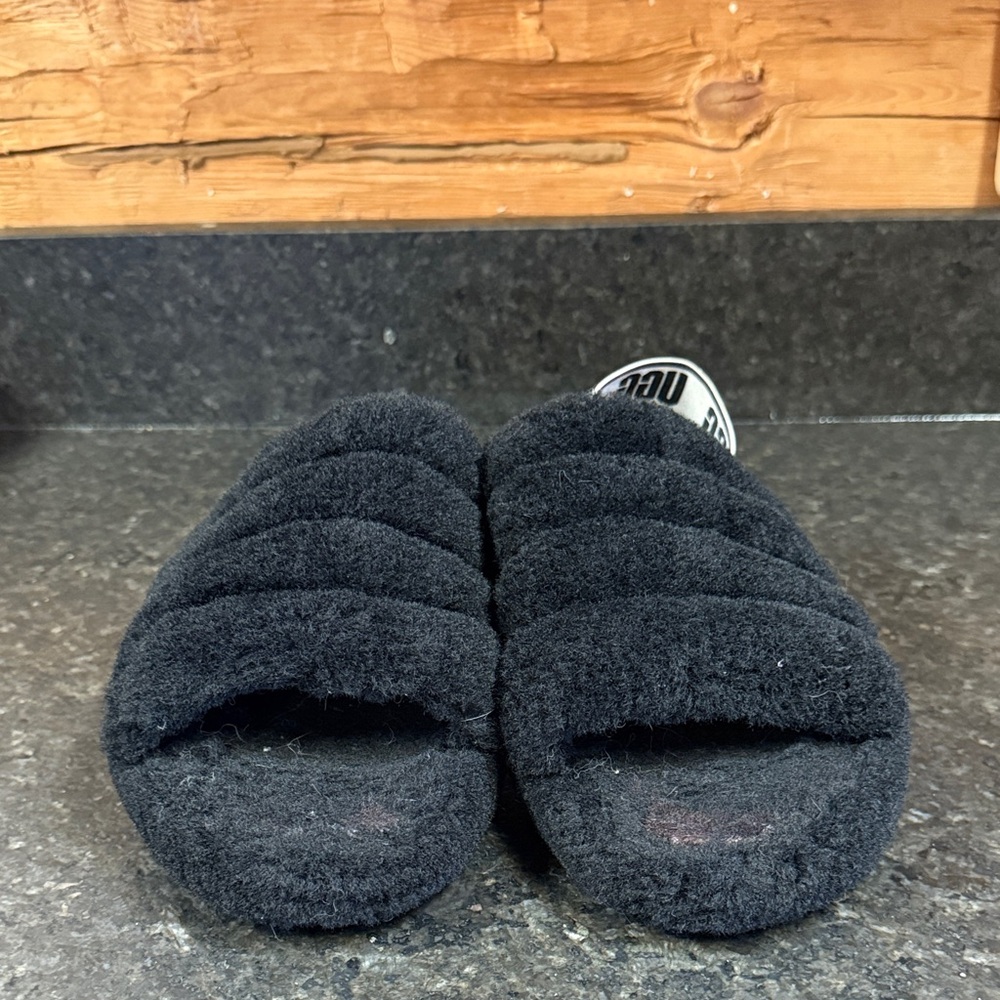 Ugg Black Fuzzy Slippers